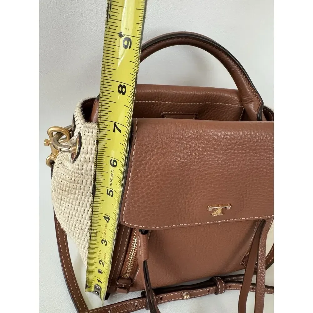 Tory Burch Straw Leather Bucket Bag Crossbody / Top Handle Half Moon